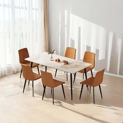Dining Chairs with Comfortable Backrest and Sturdy Metal Legs, Modern Upholstered PU Leather Kitchen & Office Chairs for Dining Room, Restaurant Or Living Room (Brown, 6-Set)