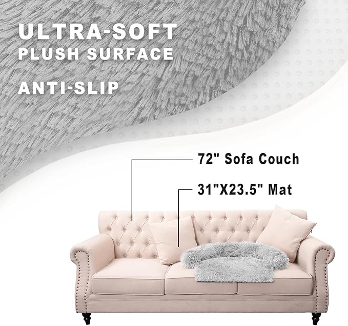 Calming Dogs/Cats Bed Mats, Dog Pad Washable Removable Couch Cover, Plush Long Fur Mat for Pets, Waterproof Lining, Perfect for Small, Medium and Large Dogs and Cats (Light Gray, 31"x23")