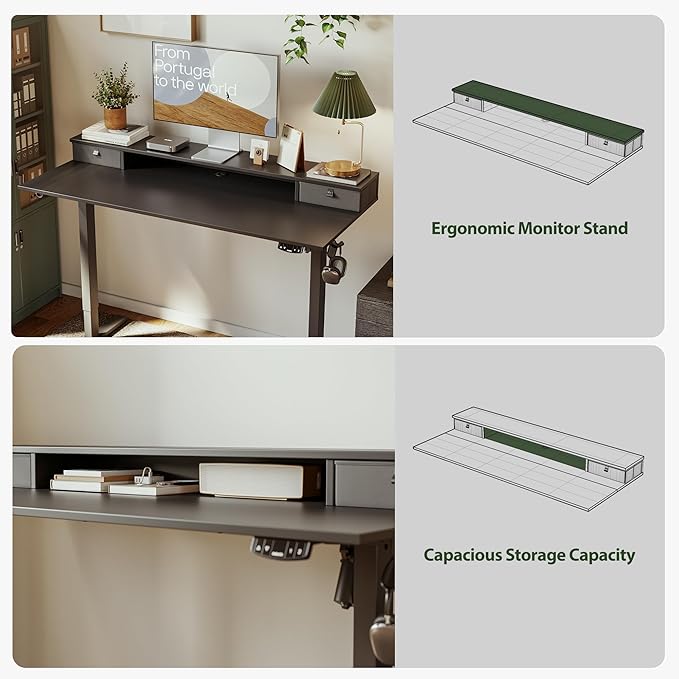 Agilestic 48 x 23 Inches Electric Standing Desk with 2 Storage Drawers, Adjustable Height Sit and Stand Computer Table with Splice Board, Black