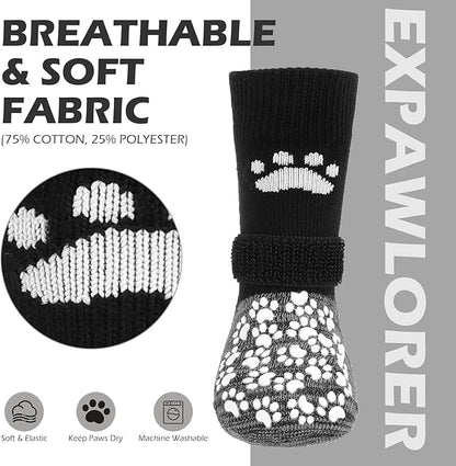 EXPAWLORER Anti Slip Dog Socks to Prevent Licking Paws, Shoes for Hot Pavement, Dog Booties for Small Medium Large Senior Dogs, Traction Control Boots & Paw Protectors for Hardwood Floors Black&Grey