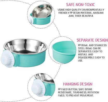 12 Pcs Crate Bowls Bulk Puppy Dog Bowls for Kennel Removable Stainless Steel Crate Water Bowl Kennel Hanging Food Feeders Coop Cup for Cat Puppy Rabbit Birds Ferret Guinea Pigs