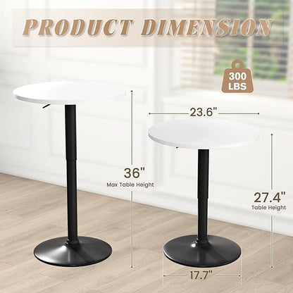 Shahoo Round Bar Table, Adjustable Height and 360° Swivel Bistro Pub Table, Cooktail Table for Bar, Bistro, Dining Room, White