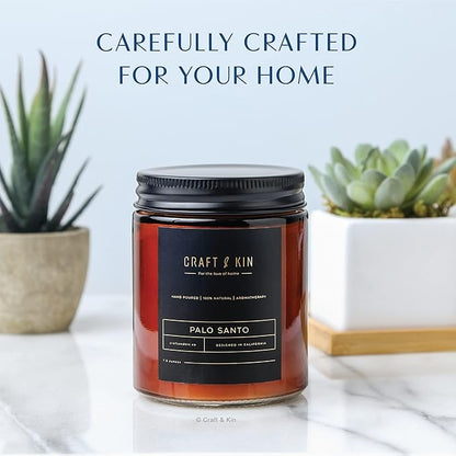 Craft & Kin Christmas Scented Candle for Men | Palo Santo Holiday Candle | All-Natural Scent for Home | Long Lasting Winter Candles, 45-Hour Burn Time, 8oz