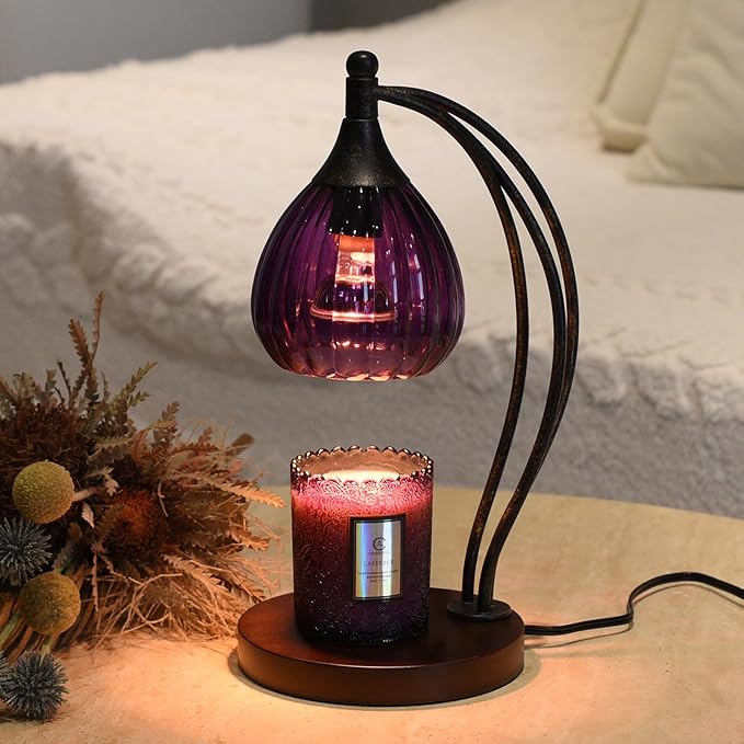 Candle Warmer Lamp with Timer Dimmer - Candle Light Warmer for Jar Candles with 2 Bulbs - Electric Candle Lamp Wax Warmer for Scented Wax Housewarming Gifts New Home Decor for Women Purple Black
