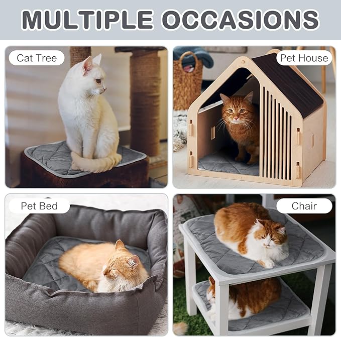 4 Pack Self Heating Cat Pad Self Warming Dog Mat Reflects Body Heat Extra Warm Thermal Pet Pad Washable Dog Cat Bed Crate Bed Mat Blanket (12 x 12 Inch,Gray)