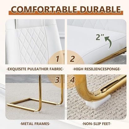 63'' Glass Dining Table Set for 4, Kitchen Table Chairs Set of 4, Clear Glass Dining Table with Black unique design Leg and Gold Metal Base, 4 PU Dining Chairs with Metal Legs, Living Room, Kitchen.