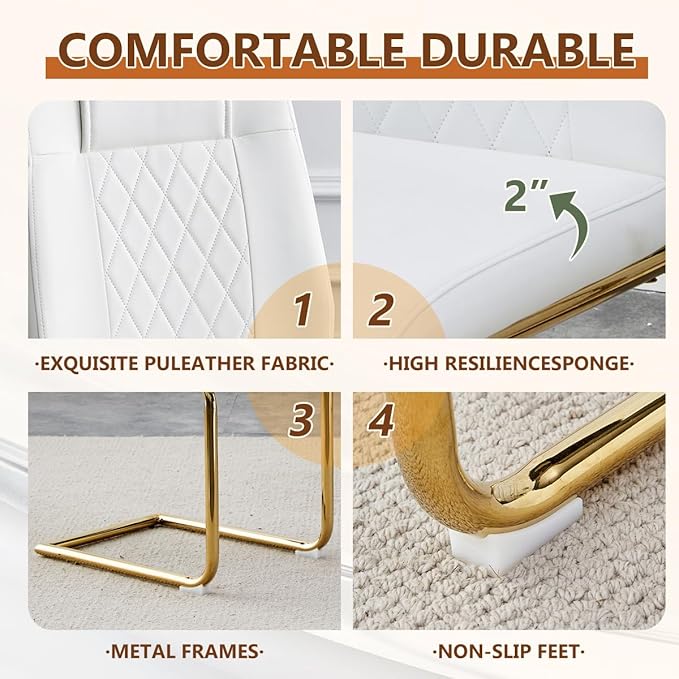63'' Glass Dining Table Set for 6, Kitchen Table Chairs Set of 6, Clear Glass Dining Table with Black unique design Leg and Gold Metal Base, 6 PU Dining Chairs with Metal Legs, Living Room, Kitchen.