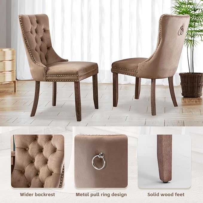 SoarFlash Kitchen Table and Chairs for 2, 31.5" Dining Table Set for 2 with Velvet Upholstered Chairs, 3 Piece Round Kitchen Table Set, Dining Room Table Set for Small Space, Apartment, Khaki/White