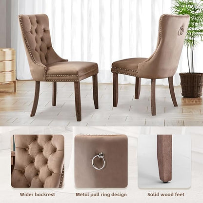 SoarFlash Kitchen Table and Chairs for 2, 31.5" Dining Table Set for 2 with Velvet Upholstered Chairs, 3 Piece Round Kitchen Table Set, Dining Room Table Set for Small Space, Apartment, Khaki/White