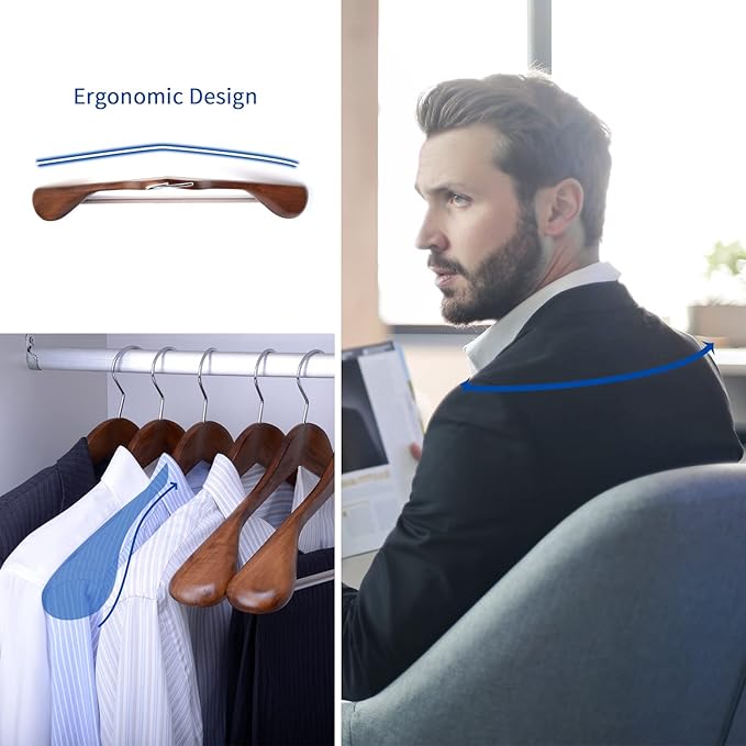 Nature Smile Luxury Wooden Suit Hangers 12 Pack Wood Coat Hangers Jacket Outerwear Shirt Hangers,with Extra-Wide Shoulder, 360 Degree Swivel Hooks & Anti-Slip Bar with Screw(Retro Color)