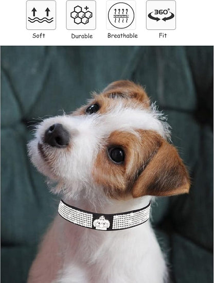 Bling Dog Collar for Small Medium Large Dogs, Crown Rhinestone Dog Collars for Girl and boy Dog, Diamond Puppy Collars, Adjustable Leather Suede SOFE Cat Collar (M(13"-15.4"/33CM-39CM), Rose Red)