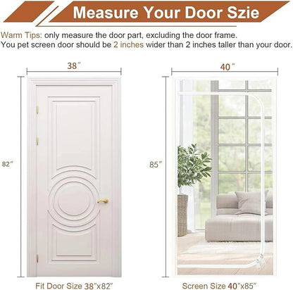 Reinforced Cat Screen Door Fits Door Size 38''x 82'', Heavy Duty Pets Proof Screen Door with Zipper, Prevent Dogs Cats Running Out from Home (White)