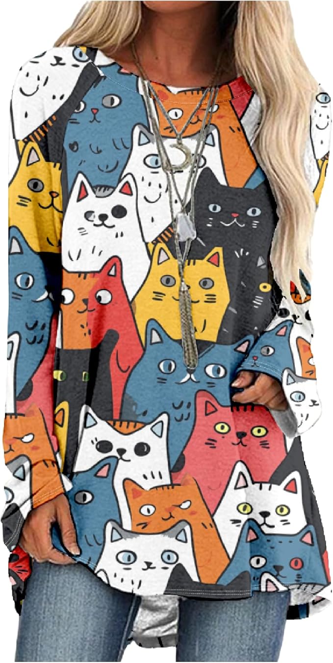 MARSVOVO Women Novelty Graphic Plus Size Sweater Crewneck Long Sleeve Cute Printed Loose Fit Casual Fall Sweaters Top