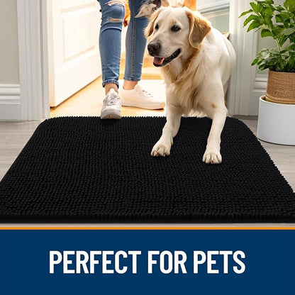 OLANLY Dog Door Mat for Muddy Paws 36x24, Absorbs Moisture and Dirt, Absorbent Non-Slip Washable Doormat, Quick Dry Chenille Mud Mat for Dogs, Entry Indoor Entryway Carpet for Inside Floor, Black