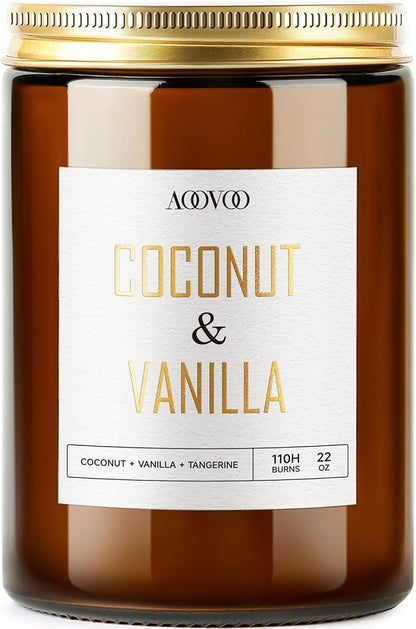 AOOVOO Vanilla Coconut Candle - Large Scented Candles 22oz, Soy Candles, Aromatherapy Candle, Soy Wax Candle