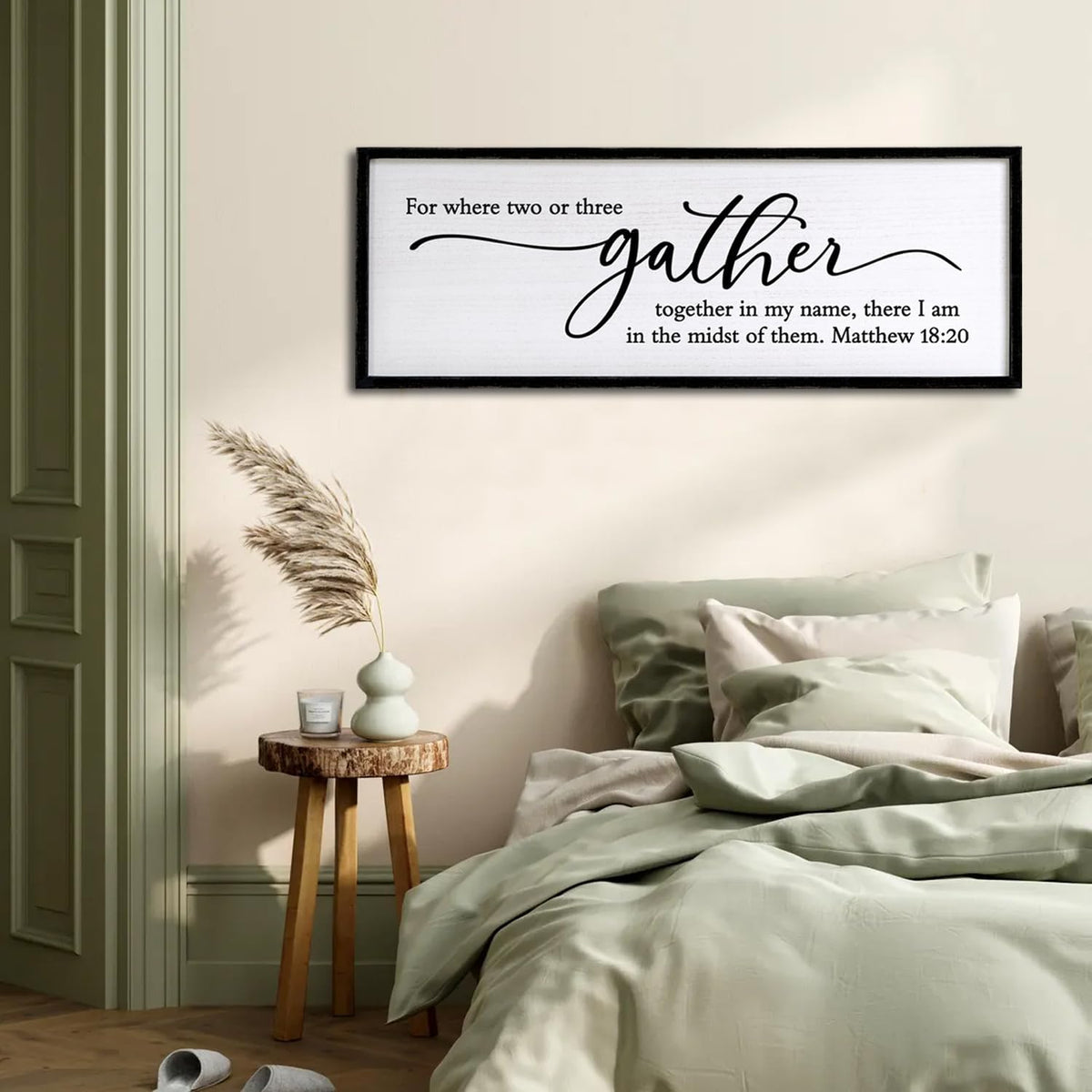 For Where Two or Three Gather in My Name, There I am in the Midst of Them Bible Verse Framed Wall Art, 40''×15'' Rustic Religious Christian Matthew 18:20 Sign, Inspirational Catholic Scripture Decor