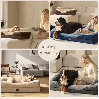 EHEYCIGA Orthopedic XL Dog Bed for Large Dog, Memory Foam Dog Couch, Navy | 48x35 Inch Extra Large Sized Dog Sofa with Sides, Waterproof Liner & Washable Removable Cover, Bolster Pet Couch