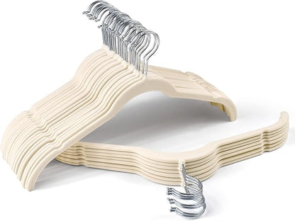 Premium Velvet Shirt Hangers 30 Pack, Non-Slip 360° Swivel Hook Slim Flocked Coat Hanger, Space Saving Felt Hanger for for Tank Top, Blouses, Strappy Dresses