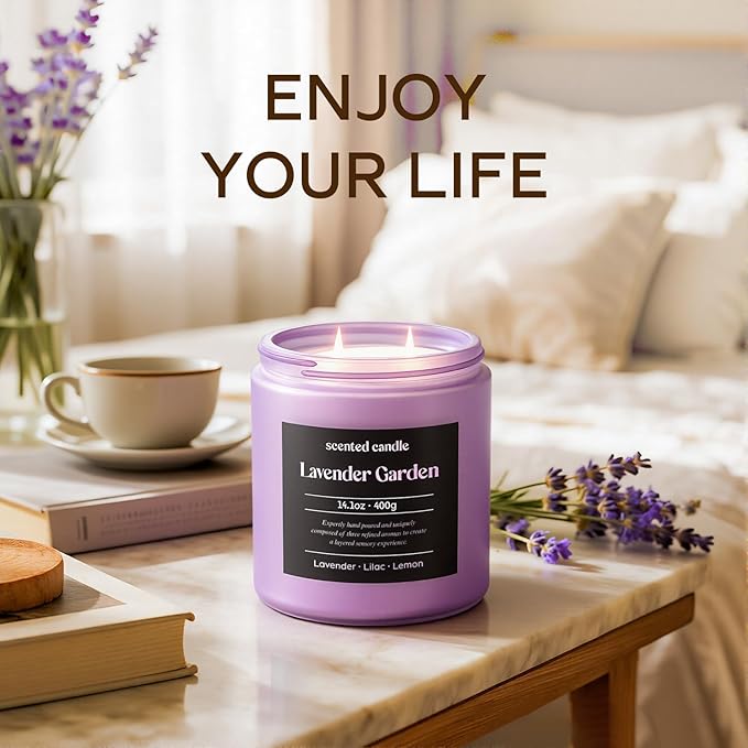 Lavender Candle, 14.1 oz Scented Candles for Home, 2 Wicks Blended Scents Aromatherapy Candles for Women and Men, Birthday Gifts for Women (Lavender+Lilac+Lemon)