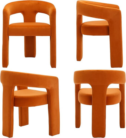 Set of 4 Modern Velvet Fabric Upholstered Dining Chairs with Open-Back, Cute Barrel Side Chairs Kitchen Armchair Accent Chairs for Dining Room Bedroom, Orange
