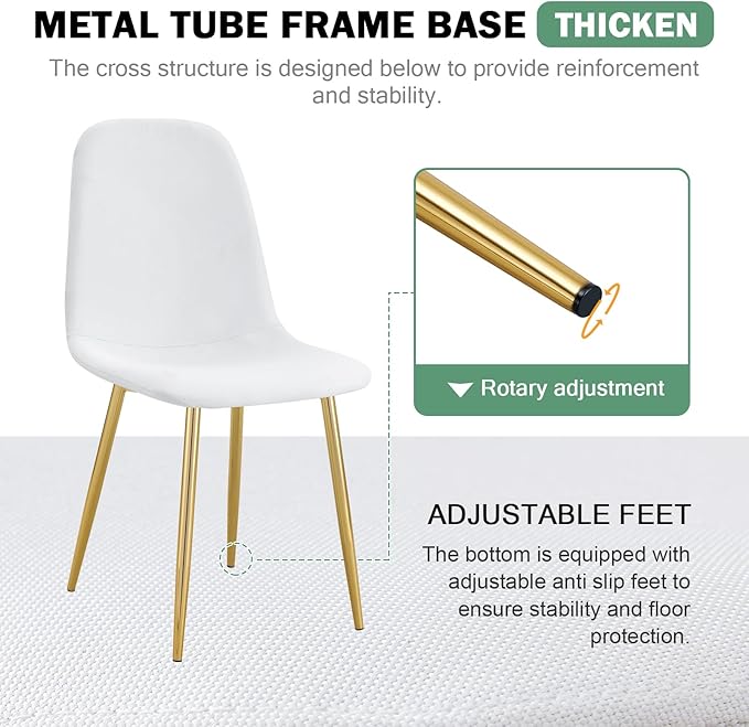 Dining Chairs Set of 4,Luxury Modern Kitchen Dining Room Chairs with Metal Golden Leg and Linen Material High Resilience for Dining Room,Restaurant,Living Room, Bedroom, (White)