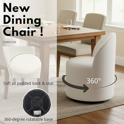 Modern Barrel Chair Swivel Base White Accent Chair 360°Rotating Vanity Chair Mid-Century Dining Side Chair Kitchen Chair for Living Room, Bedroom, Home, Office, Kitchen