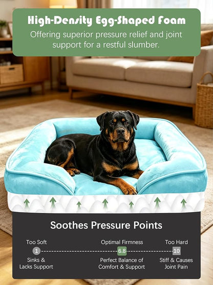 Spotted Play Orthopedic Dog Bed with Sides - Sofa Beds for Extra Large Dogs, Supportive Foam Pet Couch Bed with Washable Removable Cover, Waterproof Lining and Non-Slip Bottom, Ice Blue - XL