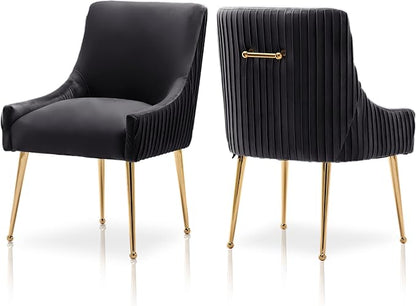 Dining Chairs, Accent Chairs Set of 2, Modern Upholstered Kitchen Dining Room Chairs with Gold Legs, Fabric Tufted Velvet Living Room Chairs for Reception Room Bedroom Guest Room (Black)