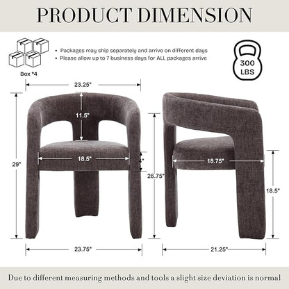 Modern Chenille Dining Chairs Set of 4, Upholstered Barrel Chairs with Arms Comfy Accent Side Chairs for Living Room/Dining Room/Reception, Charcoal Black