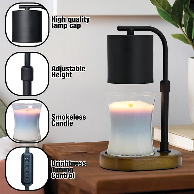 Candle Warmer Lamp Timer for Women Mom, House Warming Gifts New Home Decor, Modern Farmhouse Decor, Candle Warmer for All Jar Candles with 2 Bulb Black