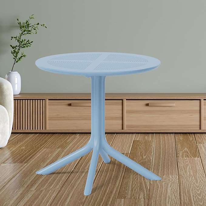 Costaelm Sunshine 31.5" Round Plastic Outdoor Patio Dining Table for 4, French Blue