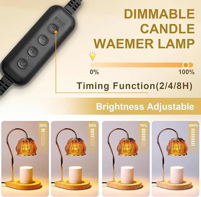 Candle Warmer Lamp with Timer, Dimmable Candle Warmer Lantern Light Gift Electric Fragrance Candle Holders for Warming House Warming Home Decoration Gifts for Women,Orange