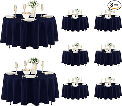 Fitable 8 Pack Round Tablecloths: Stain Resistant Wrinkle Free Circle Table Clothes, Washable Reusable Polyester Table Covers for Wedding Party Birthday Banquet Reception(Navy, 84 Inch)