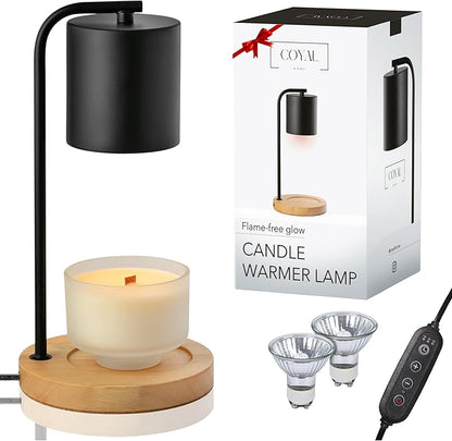 Candle Warmer Lamp with Timer and Dimmer & Includes 2 Bulbs, Electric Wax Candle Lamp Warmer for Jar Candles, Home Decor Aesthetic, and House Warming Gifts - Black Wood