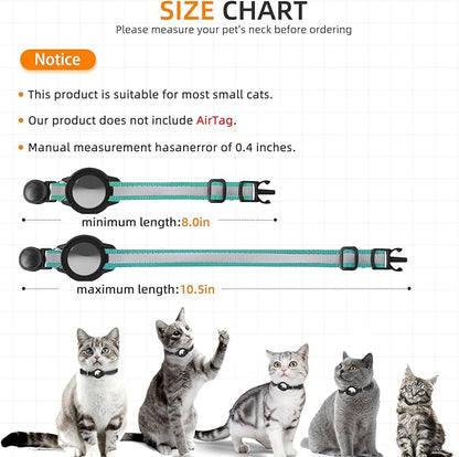 Airtag Cat Collar Breakaway, Odokele Reflective Cats Collars with Apple Air Tag Holder for Kitten, Cat GPS Tracker Adjustable Collars with Safety Quick Release Buckle for Kitties and Puppies - Teal