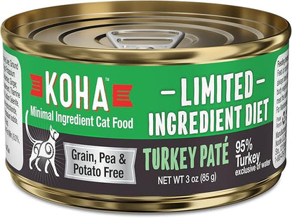 KOHA Limited Ingredient Diet Turkey Pate for Cats - Single Meat Wet Cat Food for Sensitive Stomachs - Pate Cat Food with No Fillers - 3oz Pack of 24