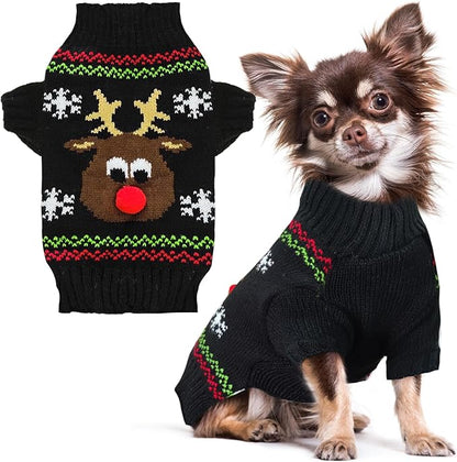 PETCARE Dog Christmas Sweater Black Ugly Funny Cute Cartoon Reindeer Cat Sweaters Jumper Holiday Dog Clothes Puppy Sweaters for Small Medium Large Dogs Fall Winter Outfits Xmas Dogs Costume,X-Large