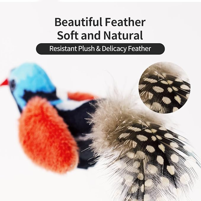 Catnip Cat Toys Boredom Relieve Teeth and Kicking Feather Cat Toys Interactive with Lifelike Chirp Sound Chirping Bird Kitten Toy Real Feather (2 Pack Bird)