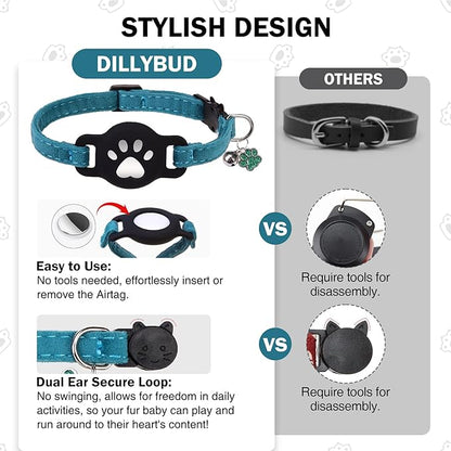 AirTag Cat Collar with Bells, Soft Velvet Cat Collar Breakaway with Airtag Holder, Safety Cat GPS Tracker Collars for Girl Boy Cats, Kittens and Puppies, Adjustable 8"-12"
