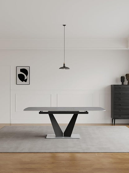 79 ”Modern Dining Table, Seats 6-8, Gray Rectangular Expandable Sintered Stone Dining Table with V-Shaped Carbon Steel Base,for Dining Room (Table)