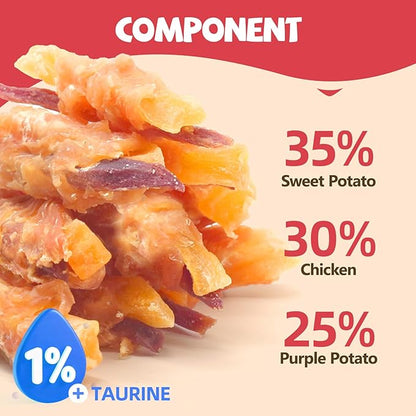 Dog Treats Chicken Wrapped Double Sweet Potato Containing 1% Taurine High-protein Dog jerky Meat Dry Dental Care Snack Suitable For Small, Medium Large Dogs For Eating Training Rewards. 14.11 Oz