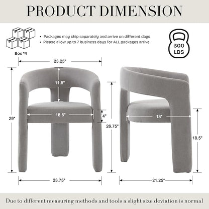 Modern Chenille Dining Chairs Set of 4, Upholstered Barrel Chairs with Arms Comfy Accent Side Chairs for Living Room/Dining Room/Reception, Grey