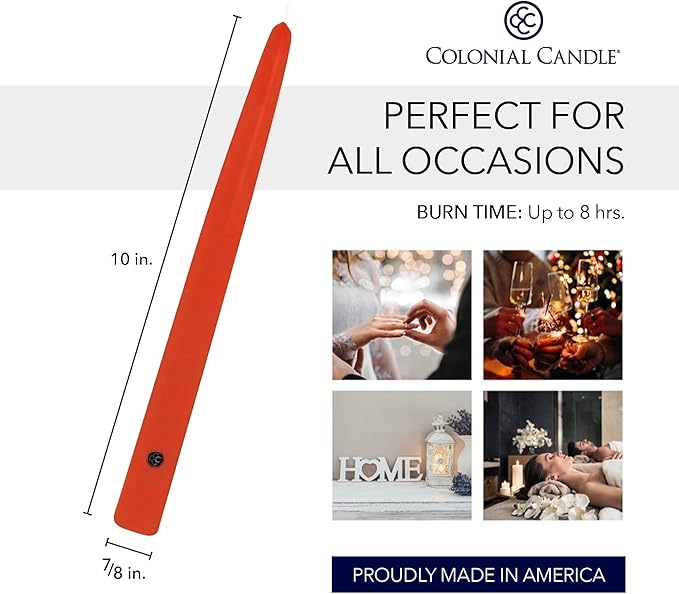 Colonial Candle Unscented Pumpkin Taper Candle, 10 inch, Pack of 2 - Up to 8 Hours Burn