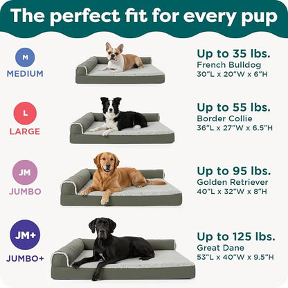 FurHaven Orthopedic Dog Bed for Medium Dogs, L-Shaped Chaise Mattress with Orthopedic Egg Crate & a Solid Orthopedic Foam Base for Joint Support, Washable Cover, Medium, Plush & Velvet, Platinum Gray