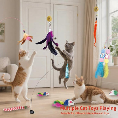 15PCS Cat Wand Toy Accessories, Cat Feather Toy Attachments Replacements, Mouse Toy and Tassels Strip for Indoor Cats Kitten