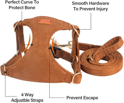 No Pull Dog Harness- Lightweight, Soft, Adjustable Small Harness Collar and Leash Set, Suitable for Cats Puppy Small and Medium-Sized Dog Outdoor Training and Running (Brown, M)