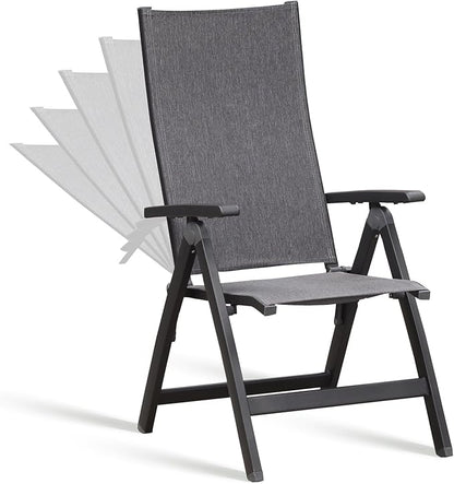 Folding Chair, Indoor & Outdoor Balcony, Patio Porch, Garden Lawn, Pool, for Comfortable Black Foldable Chairs, Portable Cozy Recliner, Metal Frame, Heavy Duty Durable