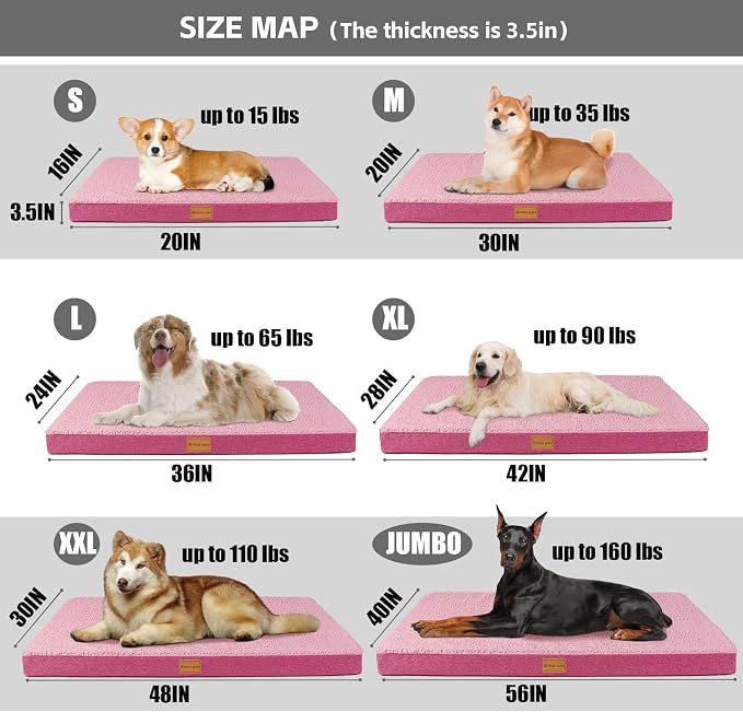 Patas Lague Orthopedic Large Dog Bed Washable Pet Sofa Mat 42''X28'' Pink | Egg-Crate Foam Dog Couch For Large Sized Dogs, Waterproof Removable Cover, Soft Pet Crate Bed With Nonskid Bottom