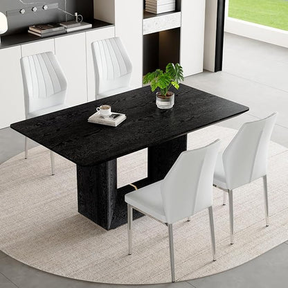 63" Modern Black Dining Table Set for 4 with Chairs, 5 Piece Rectangular Dining Room Table and 4 PU Leather Chairs, Kitchen Dining Set with Matte Wood Finish, Geometric Base, Easy Assembly
