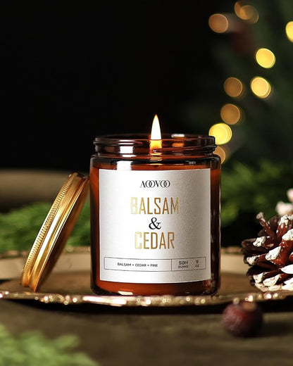 AOOVOO Balsam Cedar Candle - Large Pine Scented Soy Wax Aromatherapy Candle, 9 oz